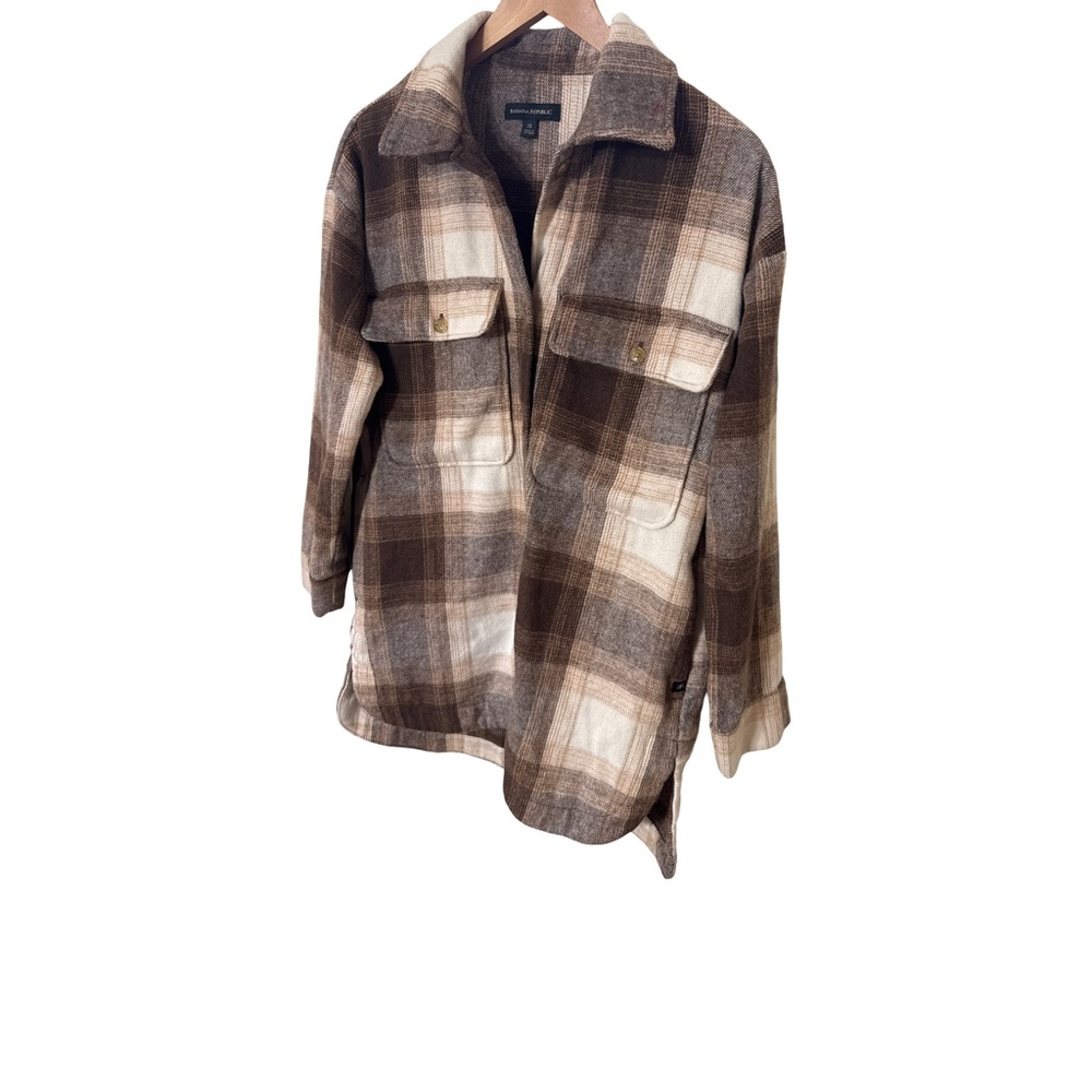 Banana Republic Women's Plaid Shacket  - Brown and Cream Size XS - Picture 2 of 8